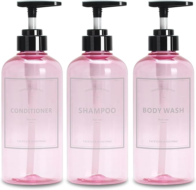 Shampoo and Conditioner Dispenser Set, YACEYACE 3Pcs 16.9oz Shower Dispenser Bottles, Soap Dispenser Bottles for Kitchen, Bath, Hand Wash, Oil,Travel