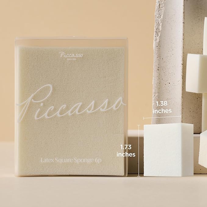 Piccasso Latex Square Makeup Sponges 6P – High Elastic Face Sponges for Foundation, Soft Square Sponges for Makeup, Perfect for Detailed Coverage & Smooth, Seamless Application