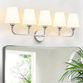 Bathroom Vanity Light, Brushed Nickel Bathroom Light Fixtures, 5-Light Lighting Fixtures Over Mirror, Modern Wall Sconce with Flared White Fabric Shade, E26 Socket(ETL Listed)