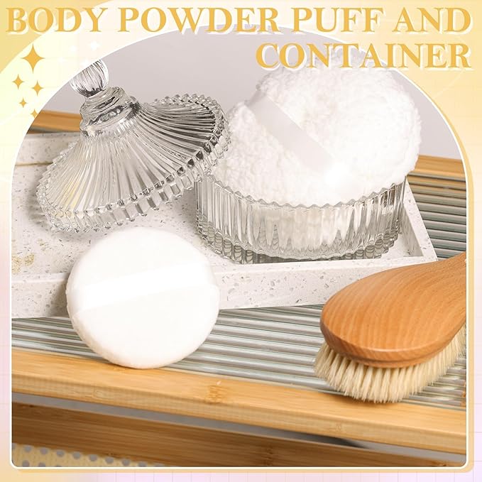 3 Pieces Extra Large Body Powder Puff and Container 6 Inch White Oversize Dust Powder Puff for Baby Women Dusting Powder