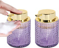 Foaming Soap Dispenser, 2pcs Purple Glass Foam Soap Dispenser with Gold Pump, Refillable 10oz Lotion Liquid Container Pump Bottle for Bathroom Kitchen Countertop