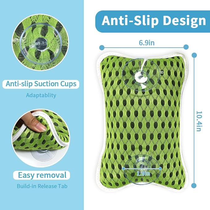 Luxury Bath Pillows for Tub, Slip Resistant Waterproof Bath Pillows for Tub Neck and Back Support with 2 Strong Suction Cups, Relaxing Spa Essentials (Green)
