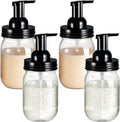 Amolliar Plastic Mason Jar Foaming Soap Dispenser with Pump Lid,16OZ Refillable Hand Soap Dispenser Set with Cute Lables - Farmhouse Decor for Kitchen/Bathroom, Lotion Liquid Dish Soap (4 Pack, Black)