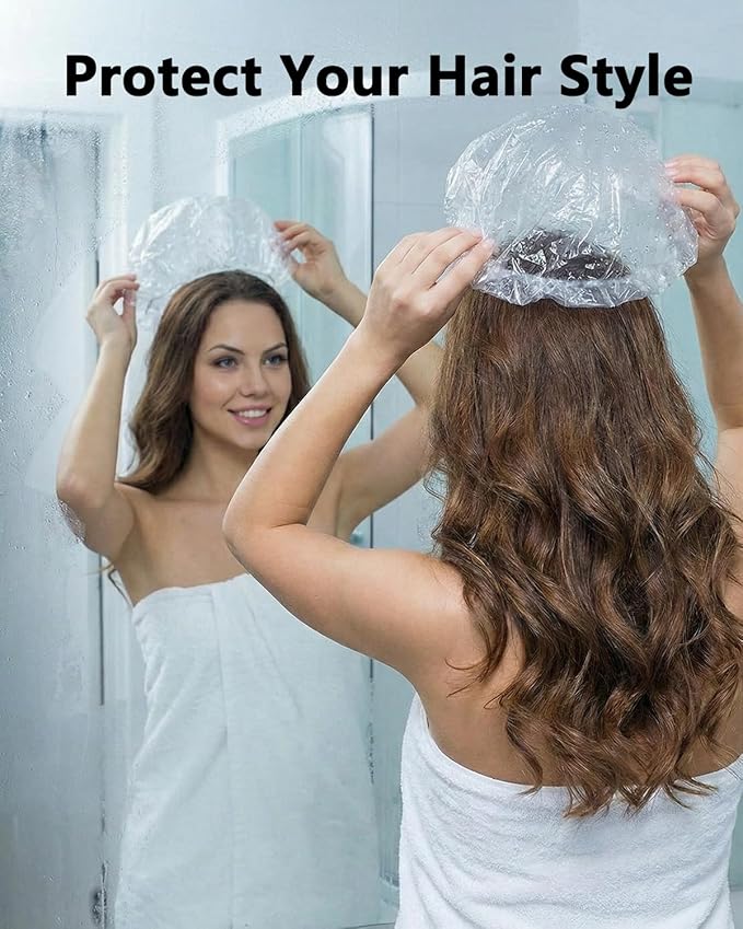 Aquior Shower Cap Disposable,30 PCS Bath Caps Large Thick Clear Waterproof Plastic Elastic Hair Bath Caps for Women Deep Conditioning Hair Care Hotel Travel Essentials Accessories Cleaning Supplies