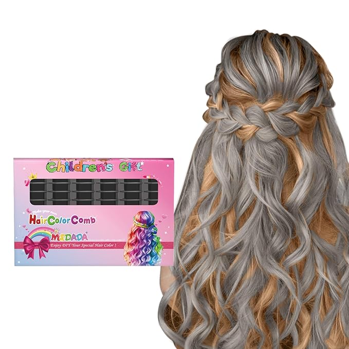 MSDADA New Hair Chalk Comb Temporary Hair Color Dye for Girls Kids with Light Color Hair, Washable Hair Chalk for Girls Age 4 5 6 7 8 9 10 Birthday Cosplay DIY, Christmas,New Year (Black)