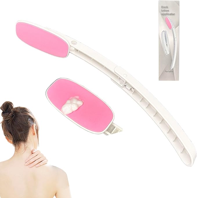 Daily Lotion Applicator for Back and Body - Self Tanner and Sunscreen Applicators for Lotion and Tanning Oils Smooth EVA Pad and Foldable Curved Handle,Easy to Carry (Pink)