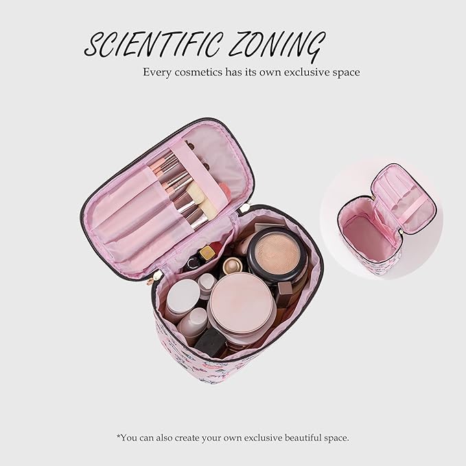 AmBealla Cosmetic Bag Large Makeup Bags Pink Travel Case with Makeup Brush Holder,Cosmetic Organizer for Women,Toiletry Bag for Skincare&Beauty Tools Sweet Cute for Girls
