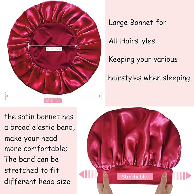 2 Pack Satin Bonnet Silk Bonnet for Sleeping Women, Hair Sleep Bonnets for Women, Wide Soft Band Large Sleep Cap for Curly Hair Braids