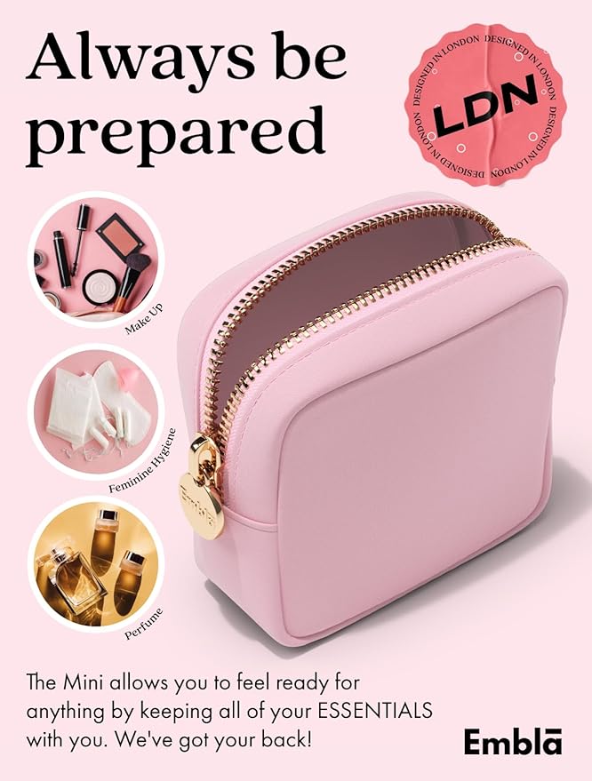 Embla Small Makeup Bag for Purse, Mini Waterproof Nylon Cosmetic Pouch, Durable and Lightweight Travel Toiletry Bag with Smooth Zipper, Light Pink