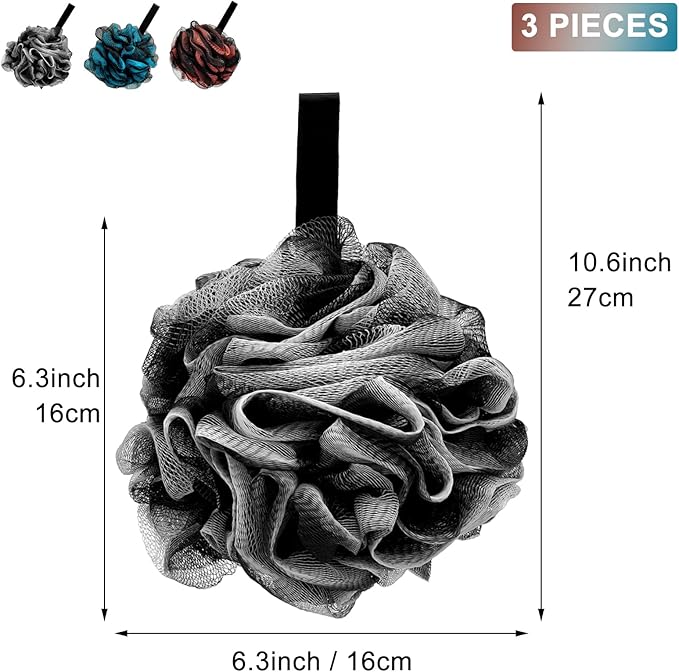 Loofah Bath Shower Sponge Body Scrubber,Extra Large 75g XL Exfoliate Mesh Pouf Shower Bouquet,3 Pack Body Wash for Women and Men