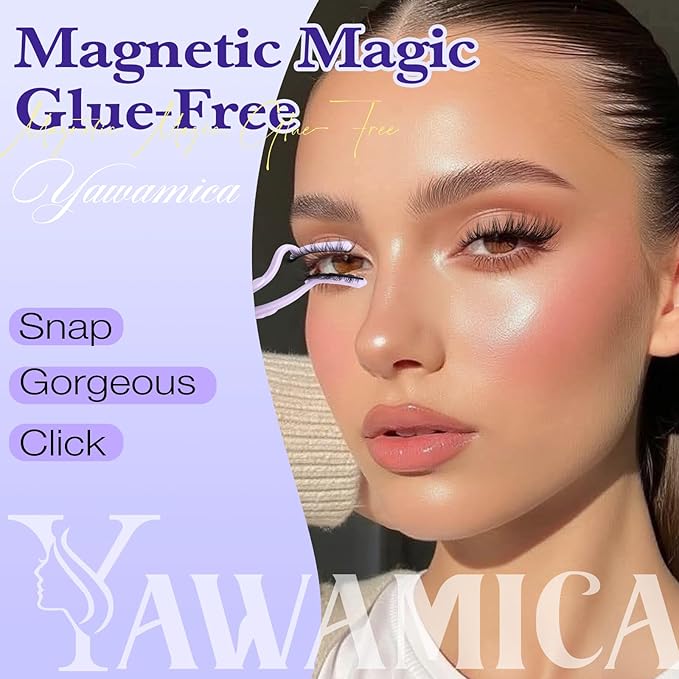 Magnetic Eyelashes with Applicator – Easy Snap-On Magnetic Lashes for Beginners, Natural Cat Eye Look, No Glue No Liner, Reusable Lightweight Strip Lashes by Yawamica
