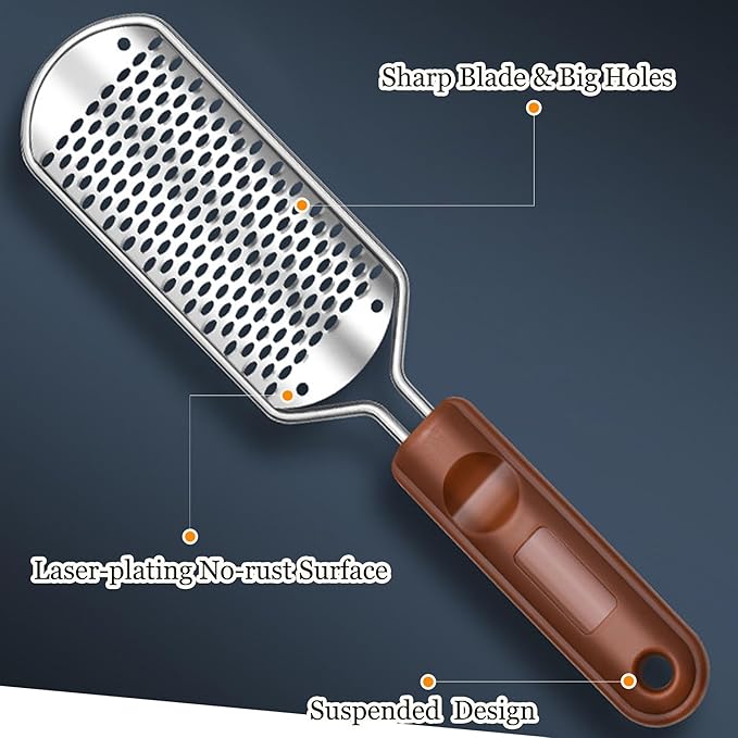 Foot Files Foot Scrubber Pedicure, Stainless Steel Callus Remover for Feet, Professional Foot Grater Rasp Scraper to Hard Skin Corns for Dry and Wet Fee