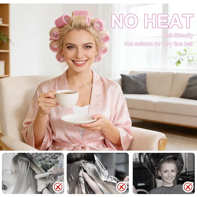 4 Sizes Hair Rollers for Women, 50 Pcs Hair Curler Rollers with Clips, Self Grip Hair Rollers Set for Long, Short Hair and Bangs, 25mm, 36mm, 48mm, 60mm, Pink