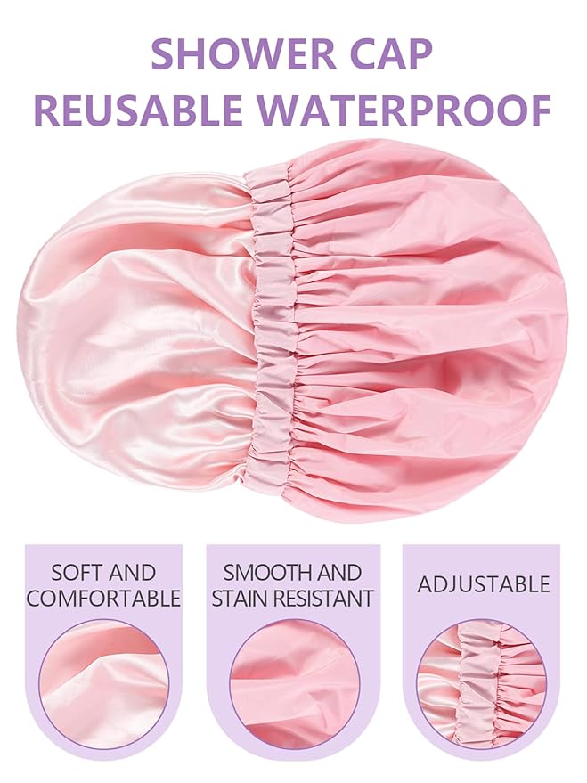Years calm Reusable Waterproof Shower Caps for Women, Hair Caps for Showers, Double-Layer Elastic Design, for All Hairstyles, Travel-Friendly (pink)