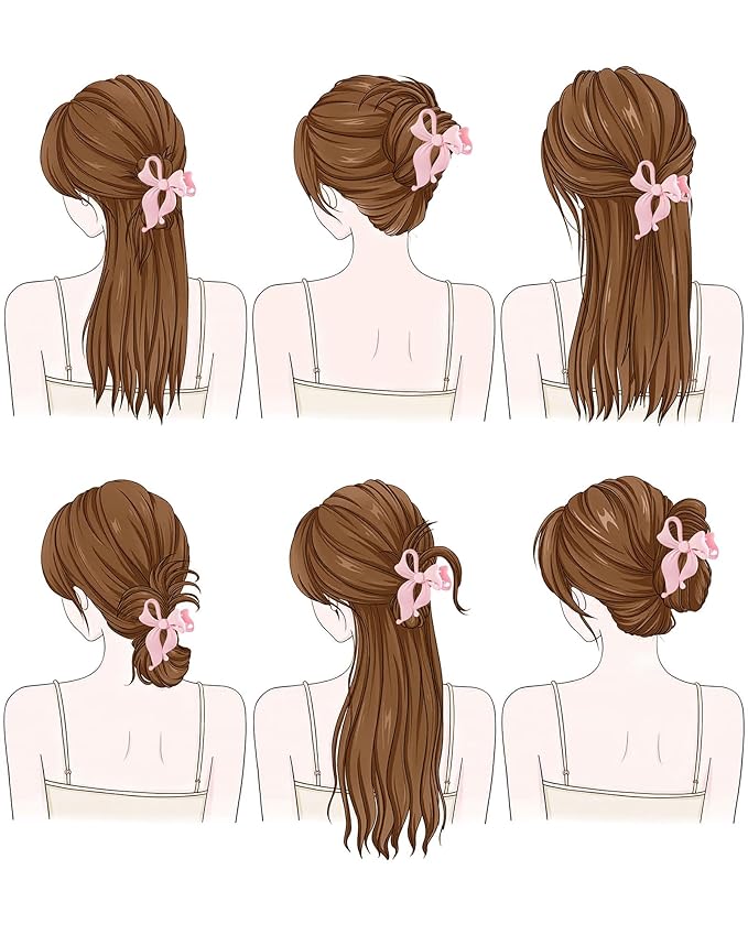 Mesovor 4 Pack Cute Bow Claw Clip for Women, Nonslip Large Matte Strong Hold Bows Hair Clips for Thin and Thick Hair | Chic Hair Styling Accessories (4.1" Black, Brown, Beige, Pink)