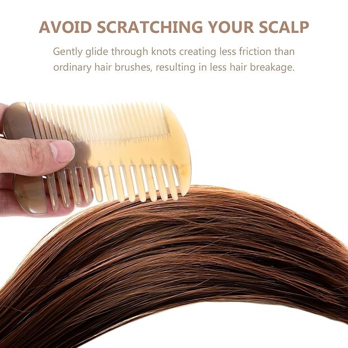 OX Horn Comb - Handmade Double-Sided Wide Tooth Anti-Static Massage Comb for Men & Women