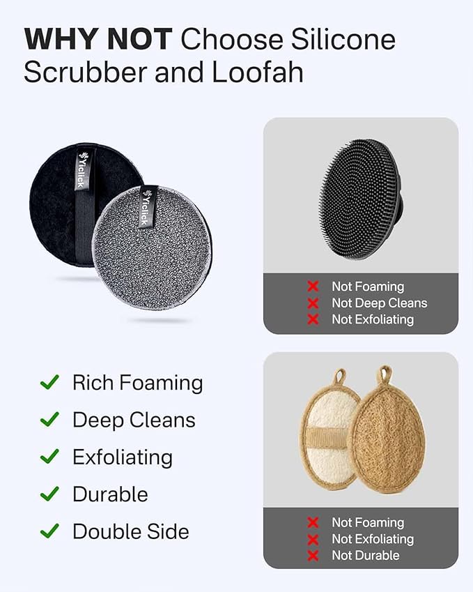Yiclick Exfoliating Body Scrubber (2 Pack), Body Exfoliator Scrubber, Exfoliating Sponge for Shower Bath, Shower Loofah Luffa Lufa with Handle, Dead Skin Exfoliator for Body Scrub, Men Women