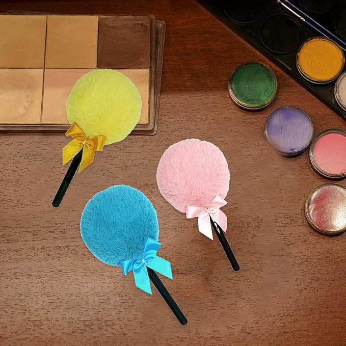 Lollipop Shape Setting Powder Puff,Fluffy Body Powder with Long Handle,Soft Cosmetic Makeup Puffs Women,Cosmetic Applicator for Setting Loose Dusting Blender & BodyPowder Application (Mixed color)