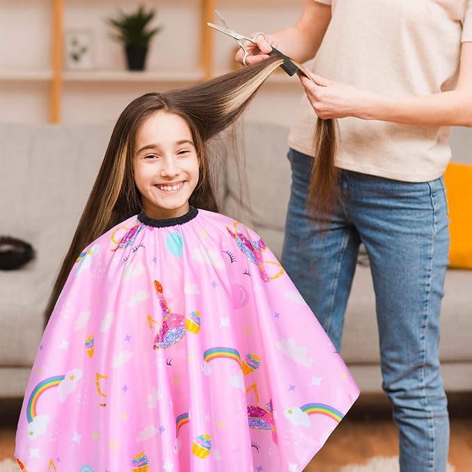Kids Haircut Cape Waterproof Barber Cape Cover, Unicorn Hair Cutting Cape for Girls with Adjustable Snap Closure (Unicorn)