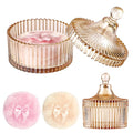 3 Pcs Dusting Powder Container with Puff, 3.54 Inch Soft Velour Dusting Powder Puff and Glass Powder Container, Washable Reusable Wet & Dry Powder Applicator for Women