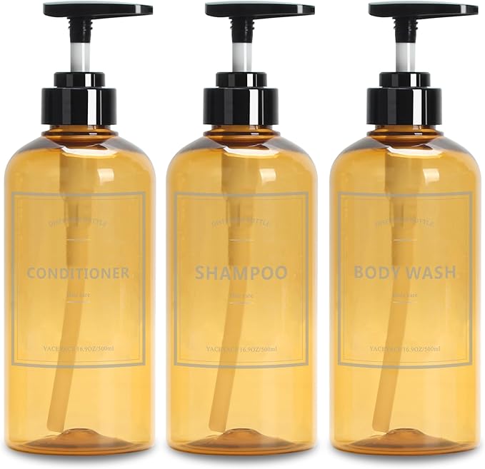 Soap Shower Dispenser, YACEYACE 3Pcs 16.9oz Soap Dispenser Bottles Set, Shampoo Bottles with Pump, Shower Dispenser for Bath, Kitchen,Hand Wash,Salon