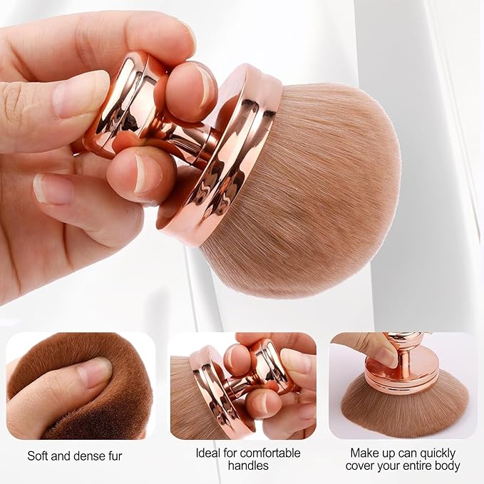 2pcs Extra Large Body Makeup Brush For Self Tanner, Self Tanner Applicator Foundation, Oval Self Tanning Blend Brush Kabuki Brush, Tan Legs Arms Face Body (Rose Gold)