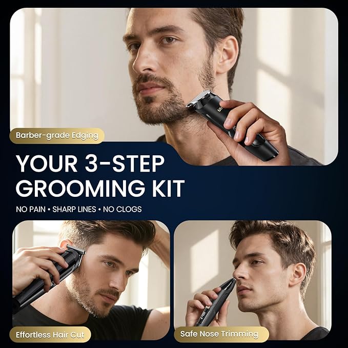 Ufree 3-in-1 Beard Trimmer for Men, Valentine Gifts for Men, IPX6 Waterproof Men's Electric Razor Shaver for Mustache, Professional Hair Trimmer Clippers, Type-C Body Grooming Kit