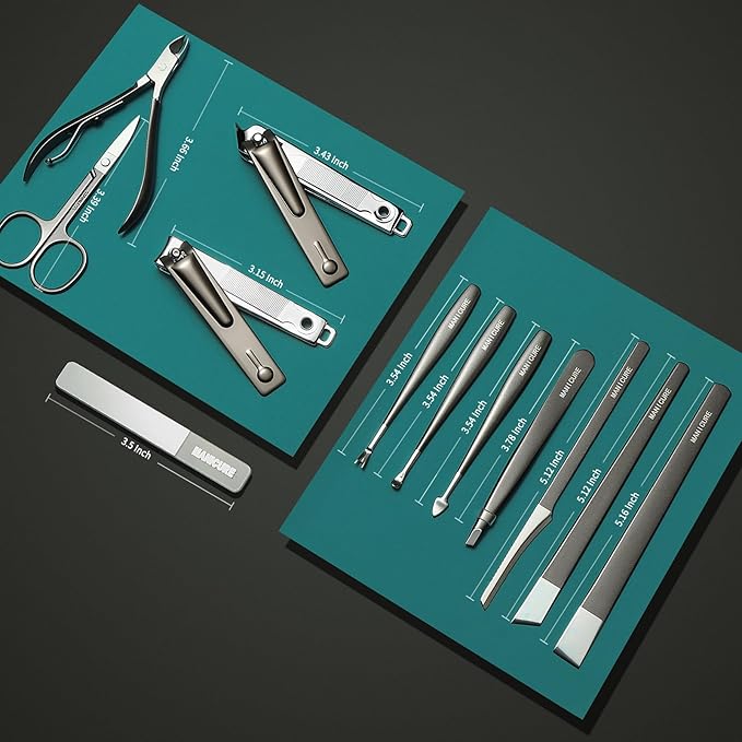 Manicure & Pedicure Set 12 in 1, Nail Clippers Set, Quality Fingernail& Toenail Clipper, Professional Nail Care Kit with Exquisite Leather Case for Men & Women (12 Pack)