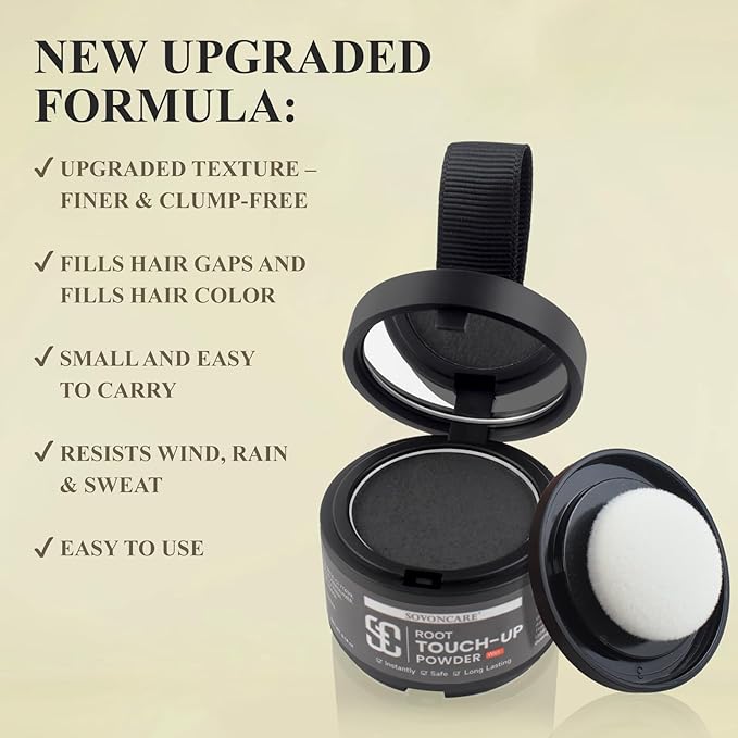 Root Touch Up Powder for Women - SOVONCARE Wet Hairline Powder to Cover Gray Hair, Thinning Hair & Bald Spots, Waterproof Hair Color Cover Up（Black 0.14 Oz）