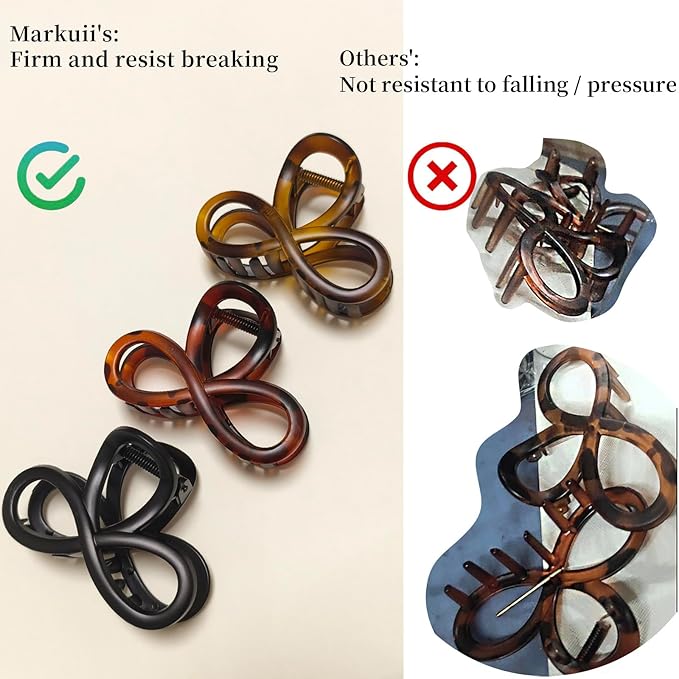 3.3 Inch Hair Claw Clips, Unbreakable No Slip Matte Neutral Claw Clip for Women's Thin & Medium Thick Fine Hair, 3 Pack