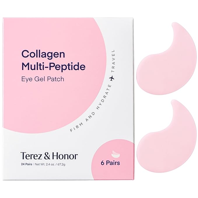 TEREZ & HONOR Collagen Peptide Under Eye Patches - 6 Pairs Korean Firming, Glowing & Hydrating Hydrogel Mask for Puffy Eyes, Dark Circles, Fine Lines - Travel & Gift Ready, Valentine’s Day for Her
