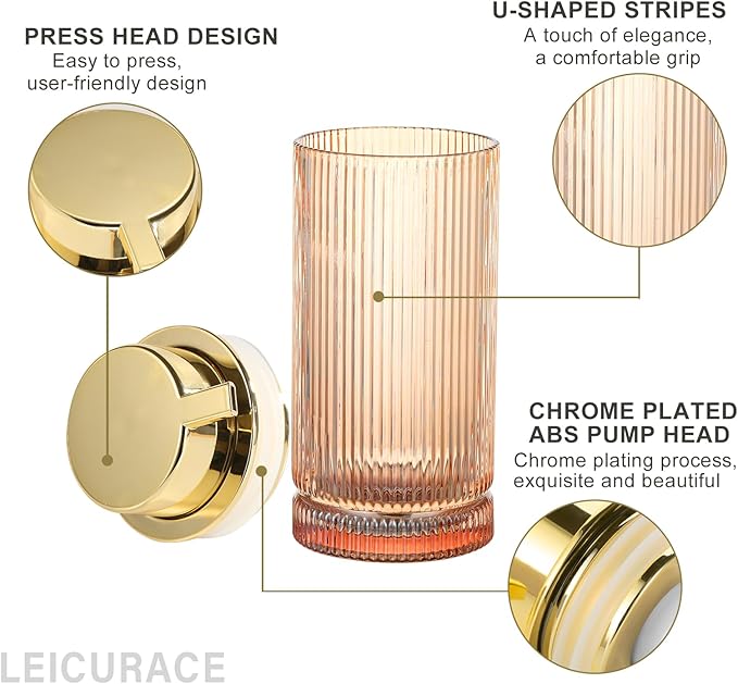 Glass Liquid Soap Dispenser, Refillable Liquid Dispenser with Gold Pump, Hand Soap Dispenser for Bathroom Kitchen, Modern Home Bathroom Kitchen Decor （Liquid Type/Gold）