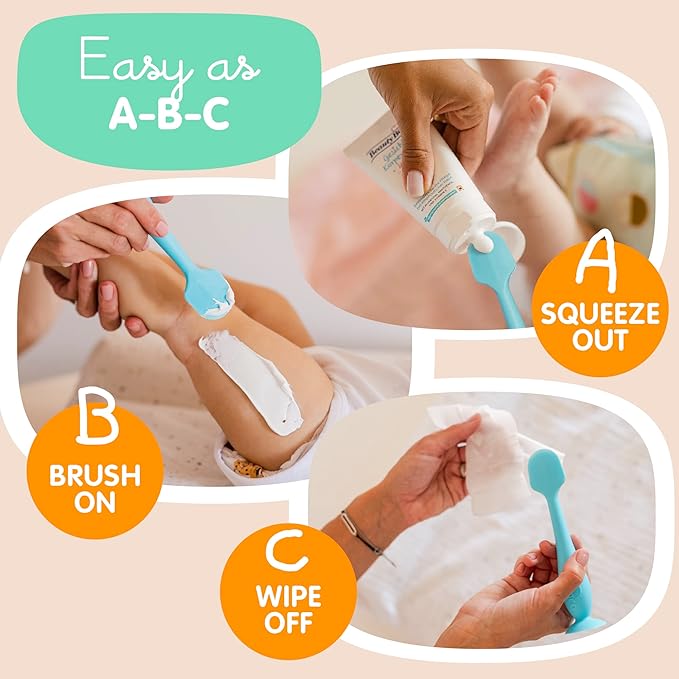 Bumco Baby Bum Brush - BPA-Free Diaper Cream Spatula with Suction Cup Base, Soft & Flexible Silicone, Wipe-Clean, Mom-Invented Diaper Bag Essentials (Blue)