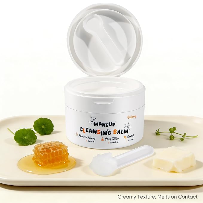 Cleansing Balm Makeup Remover Balm - with Manuka Honey, Centella and Beef Tallow, for All Skin Type. Removes Waterproof Makeup, No Irritation, 3.53oz