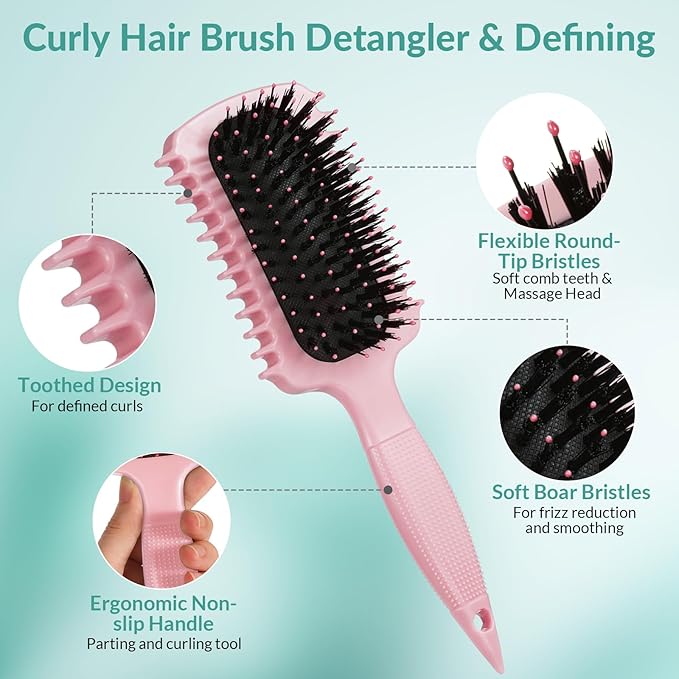 Curl Defining Brush, Curly Hair Brush Products for Effortlessly Detangling Shaping and Styling Women's Men's Curls on All Wet or Dry Hair Types, Reduces Frizz