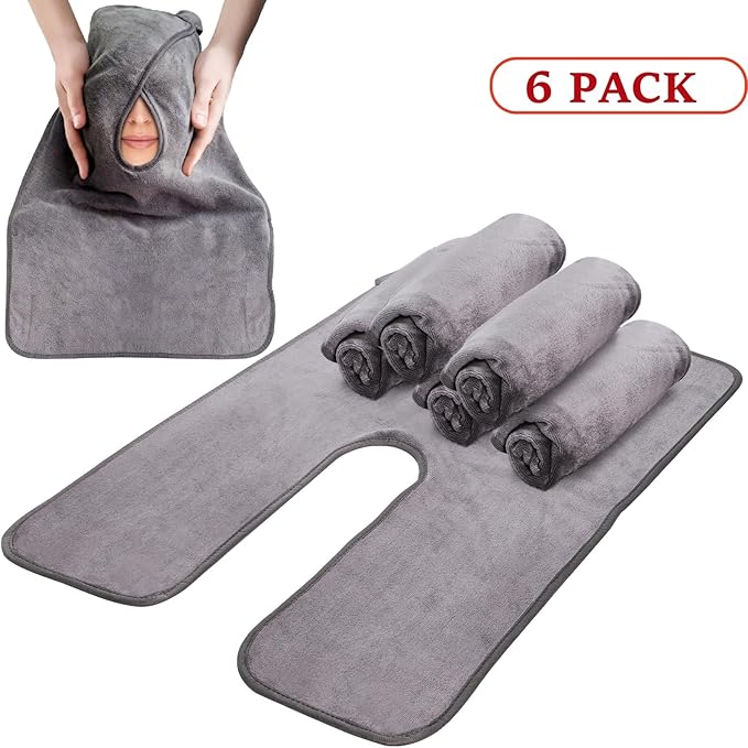 DEAYOU 6 Pack Facial Towels for Estheticians, U-Shaped Spa Towels for Facial, Soft Microfiber Massage Face Towels for Spa Steam, Barbers, Beauty Salons, Skin Care, SPA Centers, Split Design, Grey