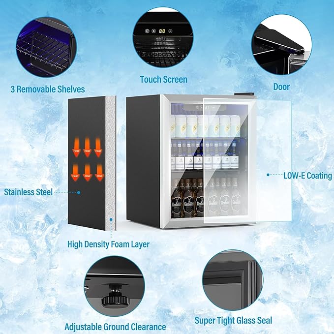 Beverage Refrigerator, 1.6 Cubic Feet/70 Can Fridge for Soda Beer or Wine with Adjustable Shelve & LED Display, Small Refrigerator for Home/Bar/Office(Silver)
