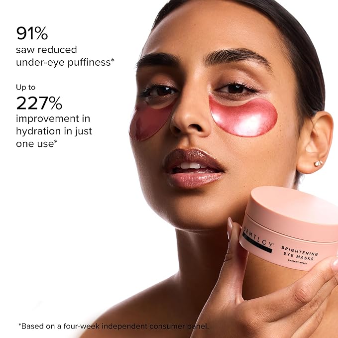 DRMTLGY Brightening Eye Masks – Biodegradable Hydrogel Under Eye Patches with Caffeine, Peptides, Hyaluronic Acid & Niacinamide – Depuff, Hydrate & Smooth Dark Circles – 2 Pack (60 Count Each)