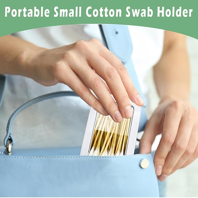 Cotton Swab Holder for Travel, 2 Pcs Portable Small Dental Floss Holder Empty Metal Cotton Ball Holder, Travel Floss Picks Case with Dustproof Lid for Cotton Swabs Hair Ties Floss, White
