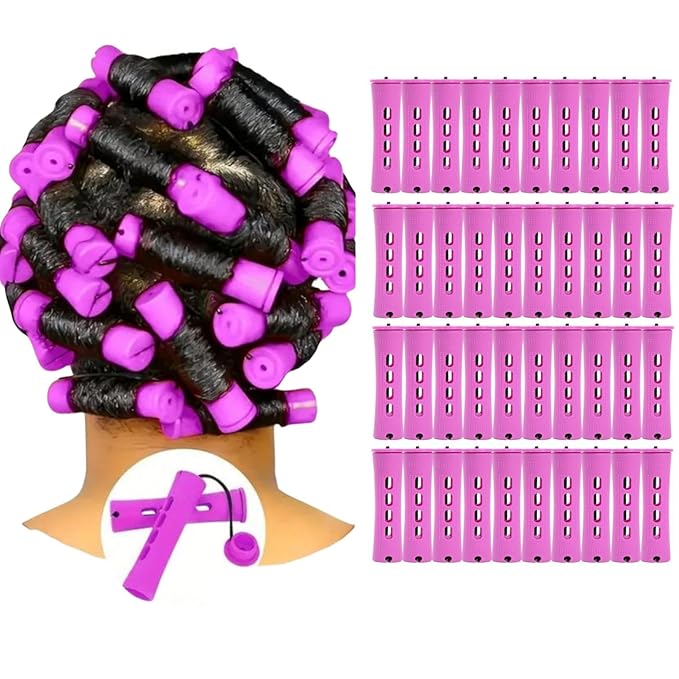 YOROSTAR Perm Rods Set for Natural Hair 40pcs Plastic Cold Wave Rods for Long Short Hair Rollers Large Hair Curling Rods for Women Purple
