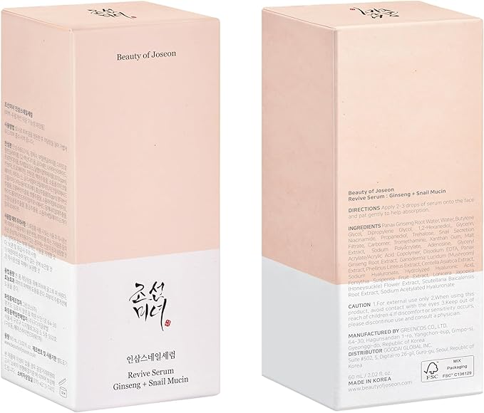 Beauty of Joseon Revive Snail Mucin Ginseng Serum Hydrating Peptide Facial Moisturizer Dark Spot Acne Scar Remover for Sensitive Face. Korean Skin Care for Men and Women (2 Fl.Oz.)
