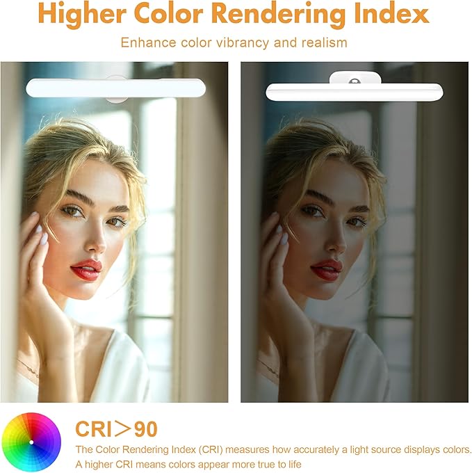 Set of 2 Wireless Vanity Makeup Lights for Mirror, Stick On Rechargeable Light Bar for Bathroom Mirror with 3 CCT&Dimmable, Cordless Battery Operated Touch Control Lighting