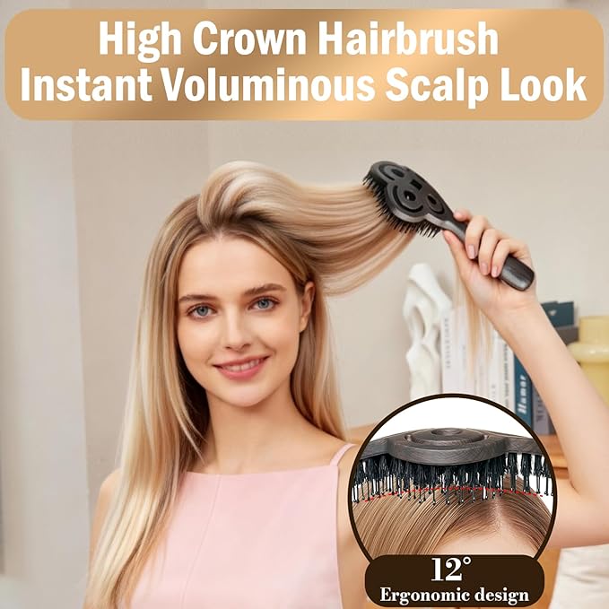 Simetra Detangler Hair Brush for Women and Men, Holiday Present - Original Detangling Brush for Curly Hair/Wet & Dry Hair, Natural Boar Bristles Hairbrush - Natural Crystal Inlay & 14K Gold Plating