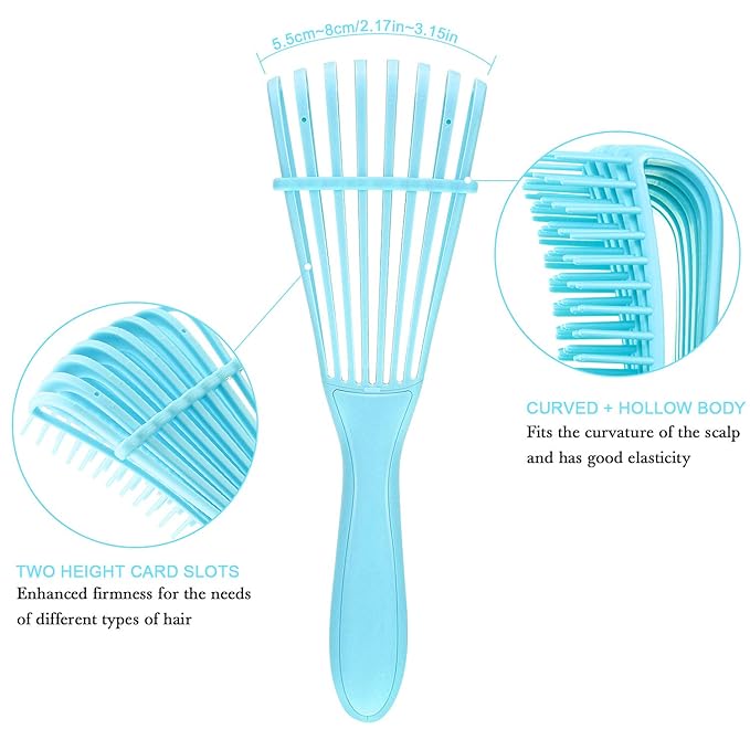 2 Pieces Detangling Brush for Afro America/African Hair Textured 3a to 4c Kinky Wavy/Curly/Coily/Wet/Dry/Oil/Thick/Long Hair, Knots Detangler Easy to Clean (Sky Blue)