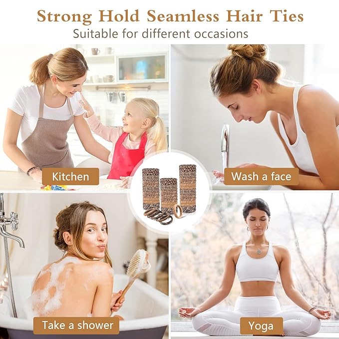 Bessrung 100PCS Seamless Elastic Hair Ties for Women Girls, No Damage Ponytail Holders for Thin Thick Hair, Leopard Animal Print Hair Bands for Women's Hair, Hair Accessories for Daily Use