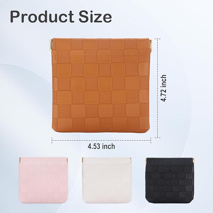 Sightor 2PCS Small Makeup Bag for Purse, Mini Cosmetic Bag Waterproof Pouch for Women, Checkered Purse Self-closing Coin Lipstick Small Leather Cosmetic Pouch (Brown, Beige)