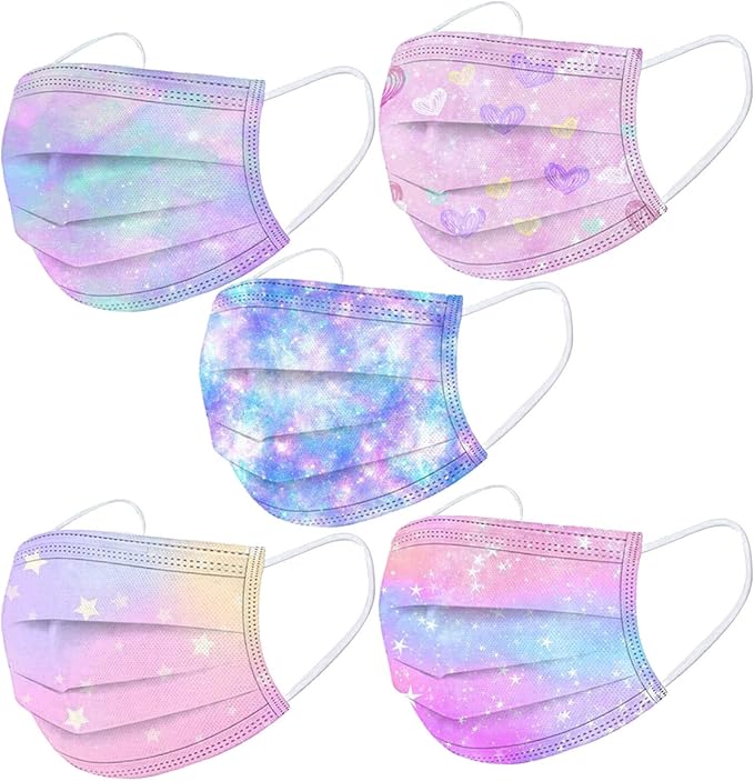 50Pcs Kids Face Mask Childrens 3 Ply Non-Woven Protective Breathable Kids Face Mask for Boys Girls Outdoor School