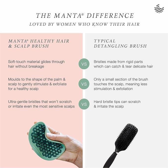 Manta Original Anti-Breakage Hairbrush – Gentle Detangling Brush for Wet & Dry Hair, Flexible Hairbrush for All Types, Healthy Hair Care for Women & Men, Serene Green