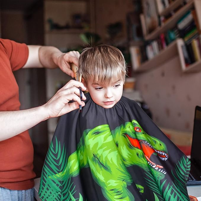 Kids Haircut Cape Waterproof Barber Cape Cover, Dinosaur Hair Cutting Cape for Boys with Adjustable Snap Closure (Dinosaur)