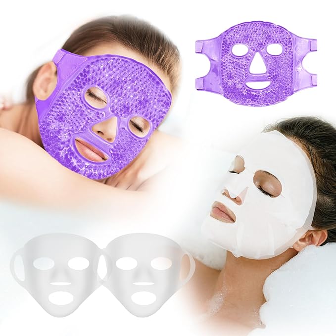 Reusable Ice Face Mask Set - Hot & Cold Therapy for Migraine, Wisdom Tooth Pain, Puffiness Relief with 2 Silicone Covers, Cooling Gel Pad for Swelling